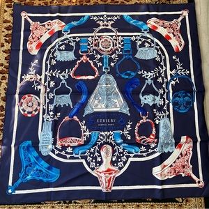 NWOT HERMES 100% silk blue Etriers scarf